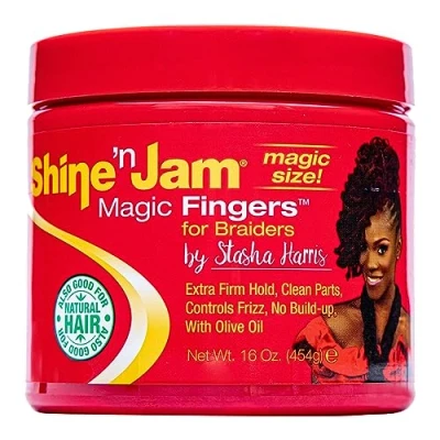 Image of Ampro Shine n Jam Magic Fingers Gel for Braids Provides Firm Hold with Non Greasy Strengthens Hair Silk Proteins Works on Any Texture to Create Multiple Styles 454 g