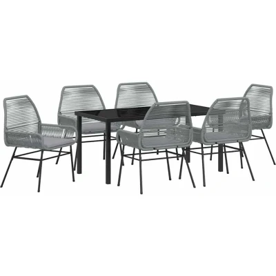 Image of vidaXL 7 Piece Garden Dining Set with Cushions Grey Poly Rattan