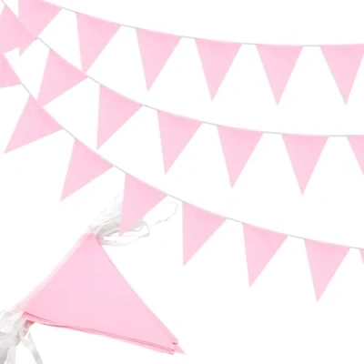 Image of 52pcs Pink Bunting,20m Waterproof Fabric Bunting for Garden Outdoor Indoor Mother&#039;s Day Decoration