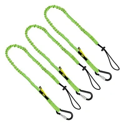 Image of BearTOOLS Green Tool Lanyard with Aluminum Screw Lock Carabiner Extend up to 165cm Max Load 8KG / 17.6lb Shock Absorbing Tether For Working At Height, Scaffolding (3 Pack)