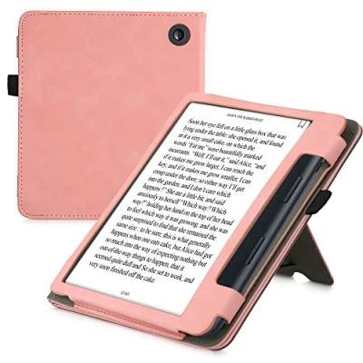Image of kwmobile Case Compatible with Kobo Sage Cover Faux Nubuck Leather e Reader Flip Dusty Pink