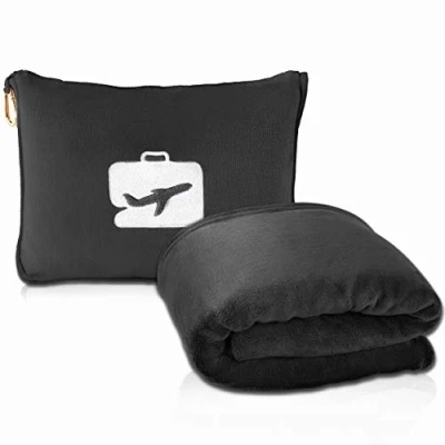 Image of EverSnug Travel Blanket and Pillow Premium Soft 2 in 1 Airplane with Bag Pillowcase, Hand Luggage Sleeve Backpack Clip (Black)