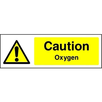 Image of Caution Oxygen safety sign Self adhesive sticker 150mm x 50mm