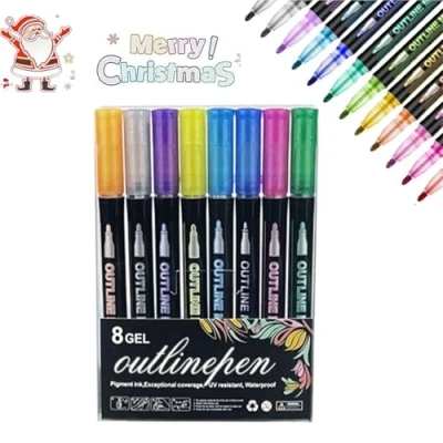 Image of Dual Line Highlighter Pens,Coloring Lightstick Graffiti Pens,Glitter Pens Outline Marker Pens,Outline Metallic Pens,Double Markers Pens,Drawing Paint Pens(8)