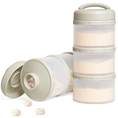 Image of Termichy Baby Milk Powder Dispenser Pots Stackable Formula Container, 2 Pack (Warm Grey)