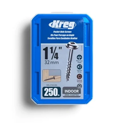 Image of Kreg SML C125 250 Zinc Pocket Screw 1 1/4 Inch #8 Coarse Thread Maxi Loc Head Count