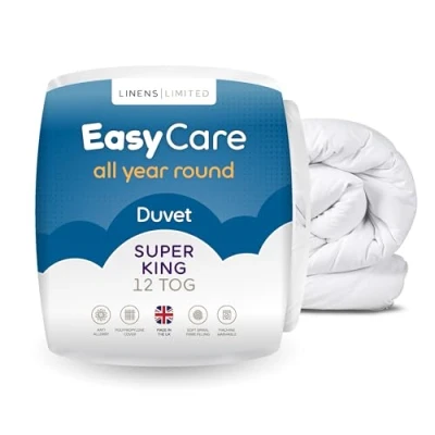 Image of Linens Limited Super King Duvet 12 Tog, Easy Care, All Year Round Quilt, Soft and Comfy, Polypropylene Hollowfibre, Machine Washable (White)