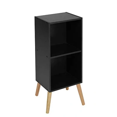 Image of URBNLIVING Wooden Storage Cube Bookcase Scandinavian Style Legs Unit (Black Bookcase, Pine Legs)
