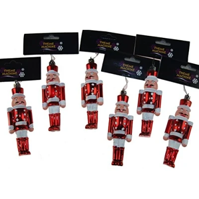 Image of Set Of 6 Red Nutcracker Soldier 13cm Christmas Tree Baubles / Decorations