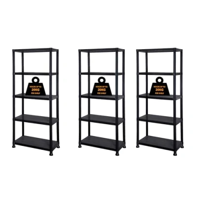 Image of Crystals Plastic Shelving Unit 3/4/5 Tier Pack of 1/2/3 Durable Heavy Duty Storage Shelves for Garage, Workshop, Shed, Office Adjustable Racking (3, 5 Shelve)