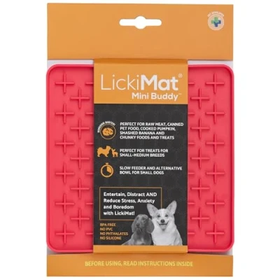 Image of LickiMat Mini Classic Buddy Dog Food Mat, Slow Feeder for Boredom &amp; Anxiety Relief Dogs, Perfect Food, Treats, Yoghurt Peanut Butter, Fun Alternative to a Feeding Bowl, Pink