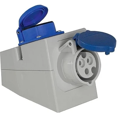 Image of as Schwabe CEE 61449 Wall Combination Socket, Polyamide, Socket 230 V/16 A, 3 Pin with Hinged Lid and Earthing Contact A