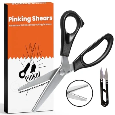 Image of Pinkut Pinking Shears for Fabric Cutting with Cushioned Handles Serrated Scissors Sharp Stainless Steel 22 cm Professional Zig Zag Crafting, Dressmaking, &amp; Sewing