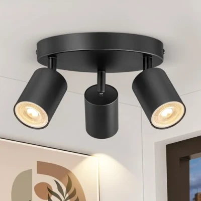 Image of Spotlights Ceiling Lights 3 Way Black, GU10 LED Spotlight Rotatable Round, Modern Metal Spot Light Fitting, for Hallway Kitchen Bedroom, Bulb not Included