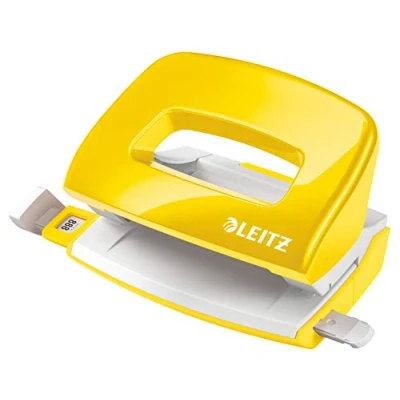 Image of Leitz Mini Hole Punch, 10 Sheets, Guide Bar with Format Markings, Metal, WOW Range, 50601016 Yellow
