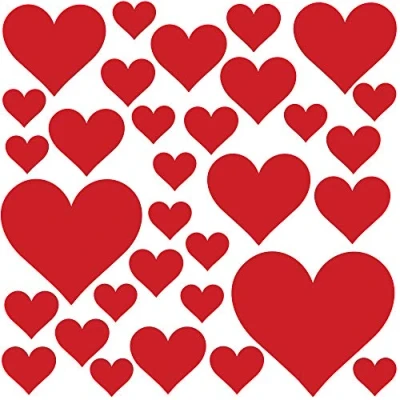 Image of PREMYO Set of 32 Heart Wall Stickers Kids Nursery Decor Easy to Apply Decals for Bedrooms Girls Boys Red