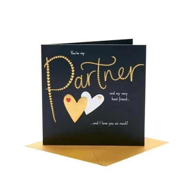 Image of UK Greetings Valentine&#039;s Day Card for Partner Gold Hearts Design
