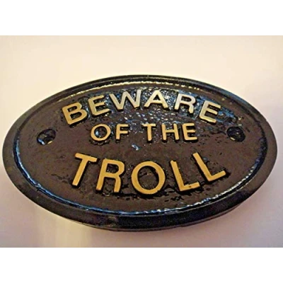 Image of &quot;BEWARE OF THE TROLL&quot; HOUSE/GARDEN WALL PLAQUE BLACK WITH GOLD RAISED LETTERING