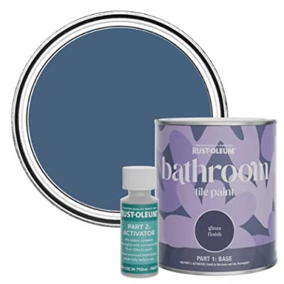 Image of Rust Oleum Blue Water Resistant Bathroom Tile Paint in Gloss Finish Ink 750ml