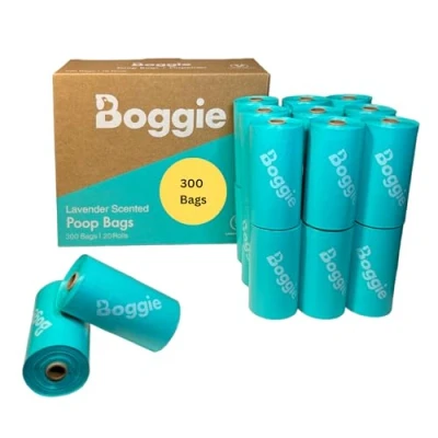 Image of Boggie Poop Bags, Guaranteed Leak Proof, Eco Friendly Bag Refill Rolls for Dogs, Lavender Scented (20 Rolls/300 Bags)