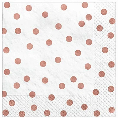 Image of Amscan 512582 143 Hot Stamped Metallic Rose Gold Dots Luncheon Napkins 16 Pack
