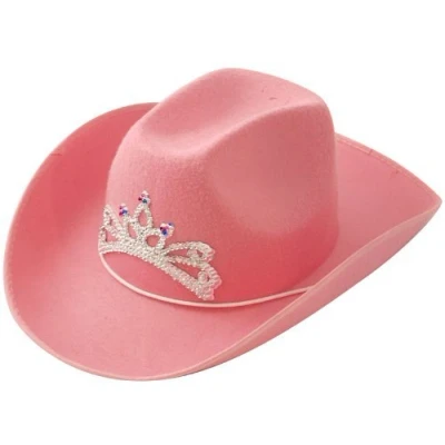 Image of Pink Cowboy Hat with Tiara on Front