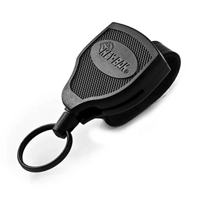 Image of KEY BAK SUPER48 HD 8oz. Locking Heavy Duty Retractable Keychain, 48&quot; Stainless Steel Cable, Tough Polycarbonate Case, Leather Belt Loop, Oversized Split Ring, Blac, Black, 0S48 1134