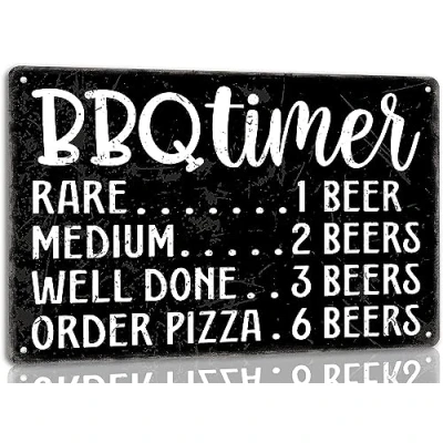 Image of Funny Bbq Timer Metal Tin Sign Retro Signs for Home Kitchen Restaurant Bar Cafe Wall Decor Gifts 8x12 Inch
