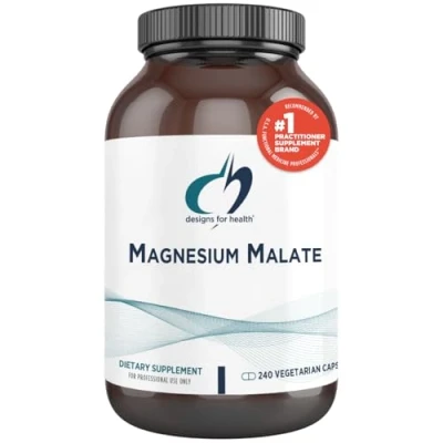 Image of Designs for Health Magnesium Malate 360mg Chelated Supplement Highly Bioavailable Mag to Support Energy + Muscle Recovery Non GMO Gluten Free (240 Capsules)