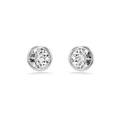 Image of Swarovski Imber stud earrings, Round cut, White, Rhodium plated