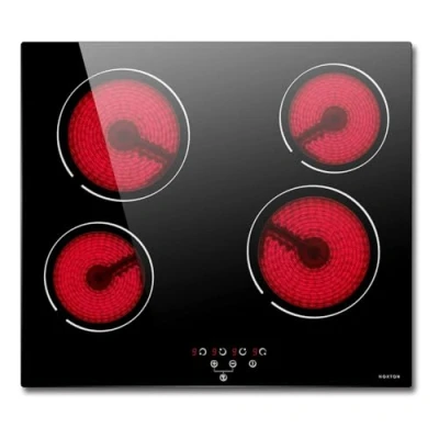 Image of NOXTON Ceramic Hob, Built in 4 Zone Electric Hobs 60cm Noise free Auto Shut off Safe Lock Heat Indicator Black Glass Panel Cooktop with Touch Controls