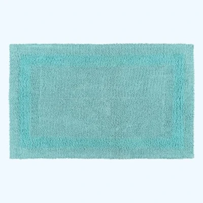 Image of HOMESCAPES Extra Large Bath Mat, Luxury 1600gsm Super Soft 100% Cotton, Reversible Bathroom Mats Non Slip, Washable, Absorbent, Quick Dry, Aqua Blue Rug, 70 x 120 cm