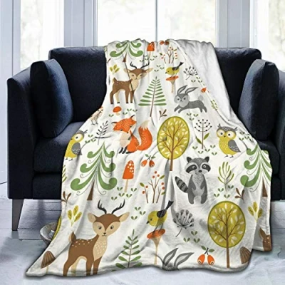 Image of COMRTL Flannel Fleece Throw Blanket Bed Woodland Animal Micro Warm Soft Lightweight Cozy Microfiber for Couch Sofa All Seasons