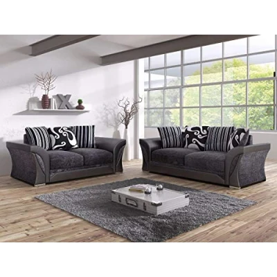 Image of MK Sofas 3 + 2 Seater A Modern &amp; Luxurious Black For Living Room Plus Premium Quality Sofa and Furniture Drawing Room, Bedroom Office