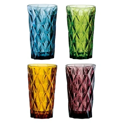 Image of Artland Highgate Hiball Tumblers Set of 4, Glass, Multi Coloured Tumblers, 450ml Capacity, Tumbler Glass