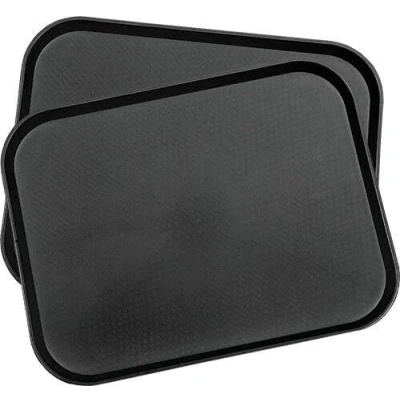 Image of Set of 2 Large Black Plastic Canteen Fast Food Trays Drinks Snack Lap Serving