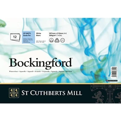 Image of BOCKINGFORD ST Cuthberts Watercolour Paper Pad, Long Side A4,12 Sheets, White, Fine Grain, 300gm