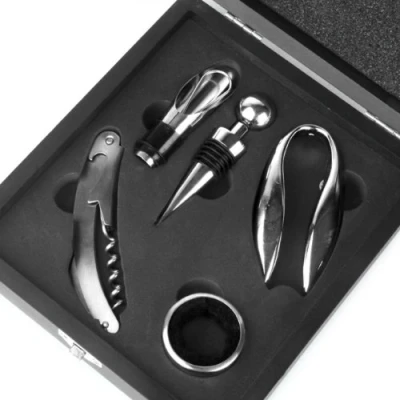 Image of bar@drinkstuff The Wine Connoisseur&#039;s Accessories Gift Set with Waiters Friend Corkscrew, Collar, Foil Cutter, Bottle Stopper &amp; Pourer in Box Set, Tools