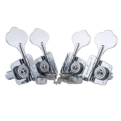 Image of Guyker Bass Tuners (2R + 2L) 1:26 Ratio Open Gear Tuning Key Pegs Machine Head Replacement for Electric Jazz Guitar or Precision Instruments Chrome