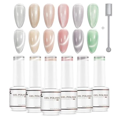 Image of Nicedeco Cat Eye Gel Nail Polish Set, UV/LED Soak Off Magnetic Art Manicure Pedicure, Salon &amp; Home Use Long Lasting Easy to Apply 6pcs x 8ml Kit32