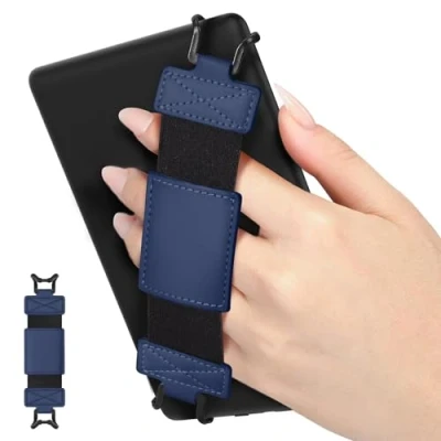 Image of MoKo Soft Hand Strap for 6 8&quot; Kindle eReaders Fire Tablet Kindle/Kobo/Voyaga/Sony E Book Tablet, Black High Elasticity Versatile Lightweight Finger Grip Holder, Indigo