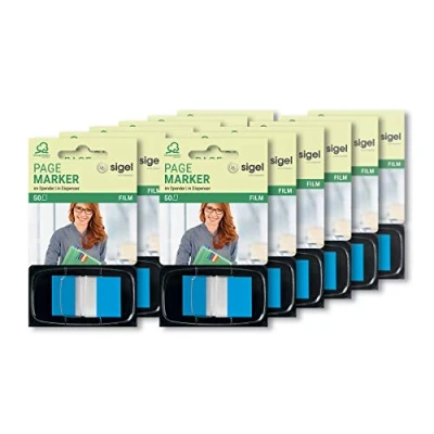 Image of SIGEL HN492 Index Page Marker, Film, strip size:25x43 mm, 50 strips, Blue (pack of 12)
