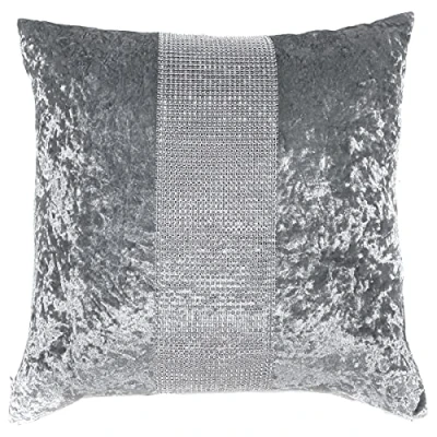 Image of Red Rainbow Diamante Sparkle Bling Crushed Velvet Cushion Cover (Silver, 18&quot; x 18&quot;)