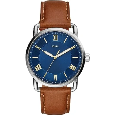 Image of Fossil Watch for Men Copeland 42 mm, Quartz Movement, mm Silver Stainless Steel Case with a Leather Strap, FS5661