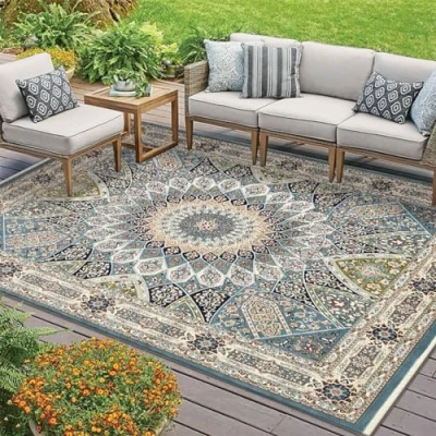 Image of HGTRH Outdoor Rug Patio Rug, Carpet for Various Sizes, Crystal Velvet Fabric Outside Not Hide Dust, Thickened Wear Resistant And Washable Picnic Mat, with No Skid Bottom