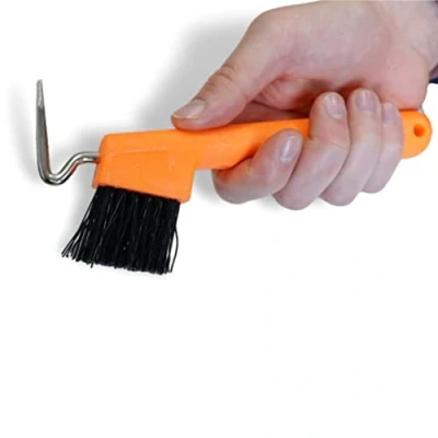 Image of Hoof Pick for Horses Donkey Goat with Extra Stable Brush and Ergonomic Handle (Neon Orange (1x))