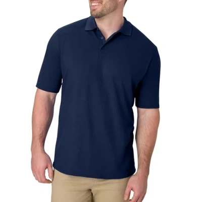 Image of Hanes Men&#039;s Pique Short Sleeve Shirt, Three Button Midweight Polo, Navy, XXL