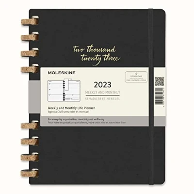 Image of Moleskine Monthly Planner 2023 12 Month Diary, Notebook with Hard Cover, Size Extra Large 19 x 25 cm, Remake Midnight