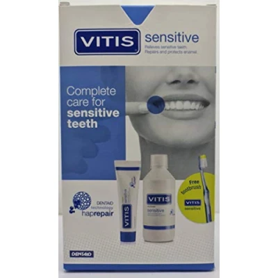 Image of Vitis Sensitive Box Set 3in1 Complete Care for Teeth Free Toothbrush