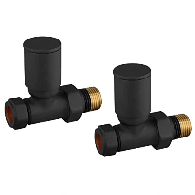 Image of UKDD® Round Black Radiators &amp; Towel Rails Valve Suitable for Installation of Your Heated Rail or Radiator onto Central Heating System Valves (Towel Straight (Pair))